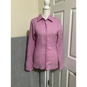 Princess Polly Textured Button Down Shirt Pink Long Sleeve Collared Top Size 4